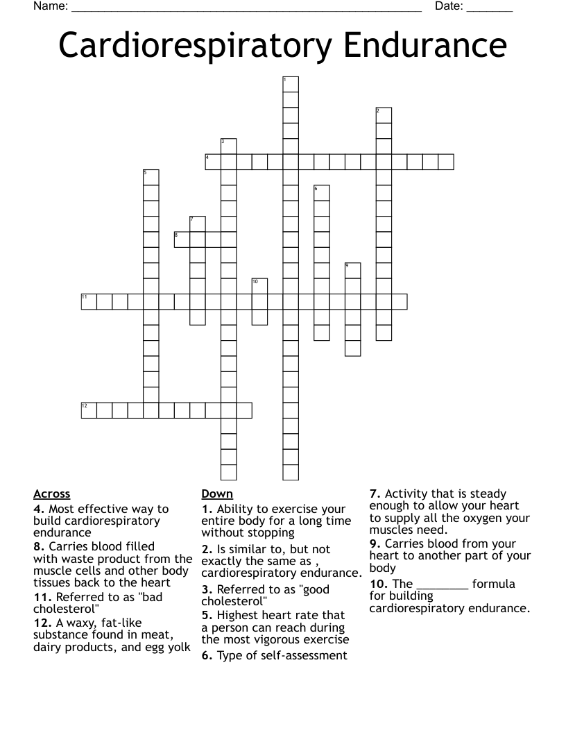Cardiorespiratory Endurance Crossword