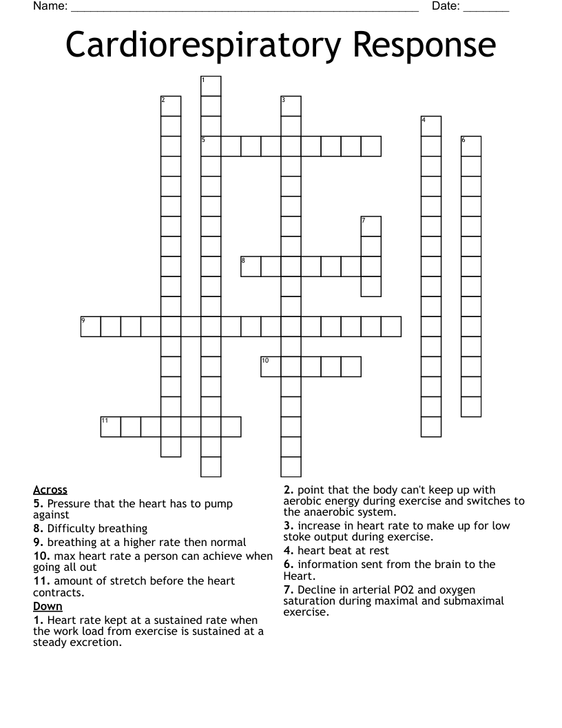 Cardiorespiratory Response Crossword