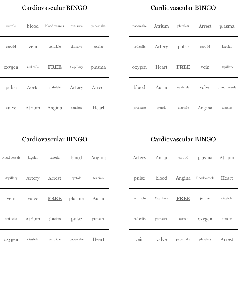 Cardiovascular BINGO