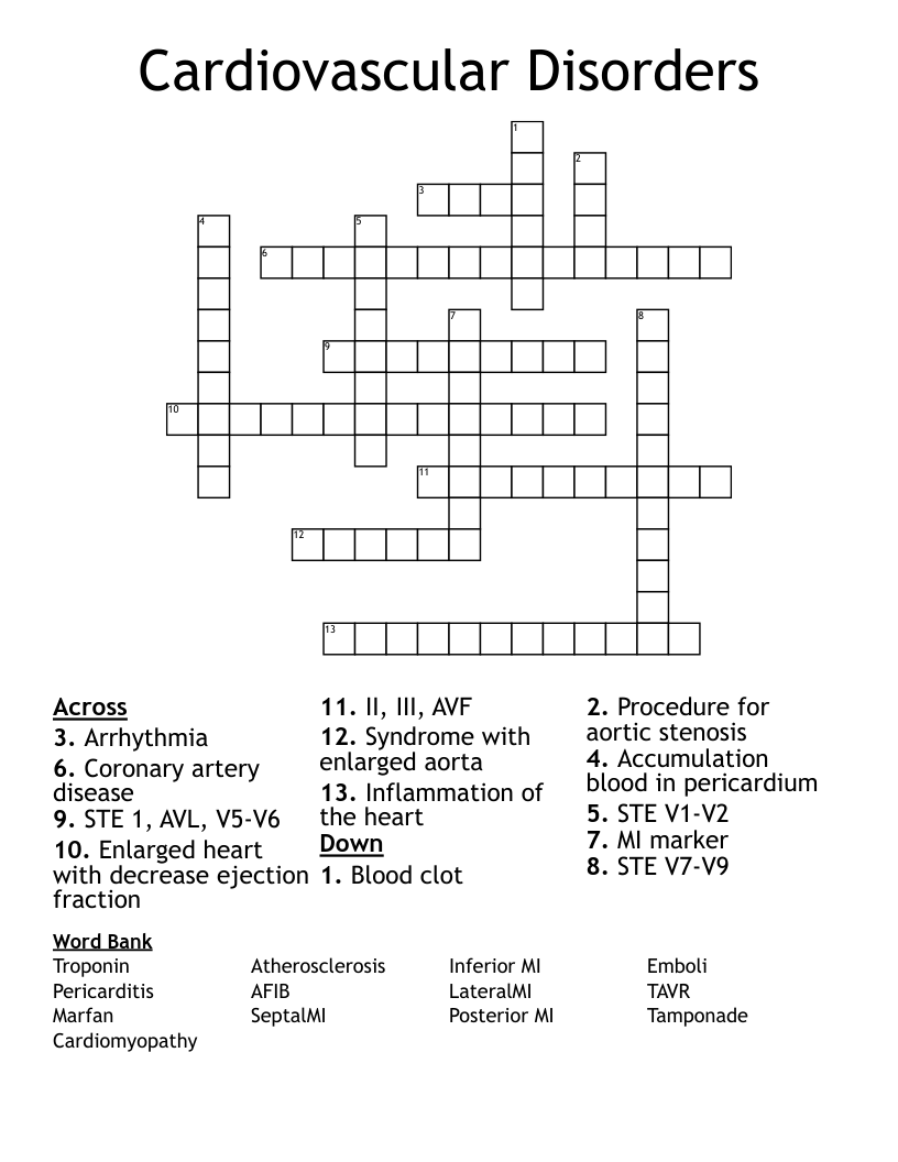 Cardiovascular Disorders Crossword