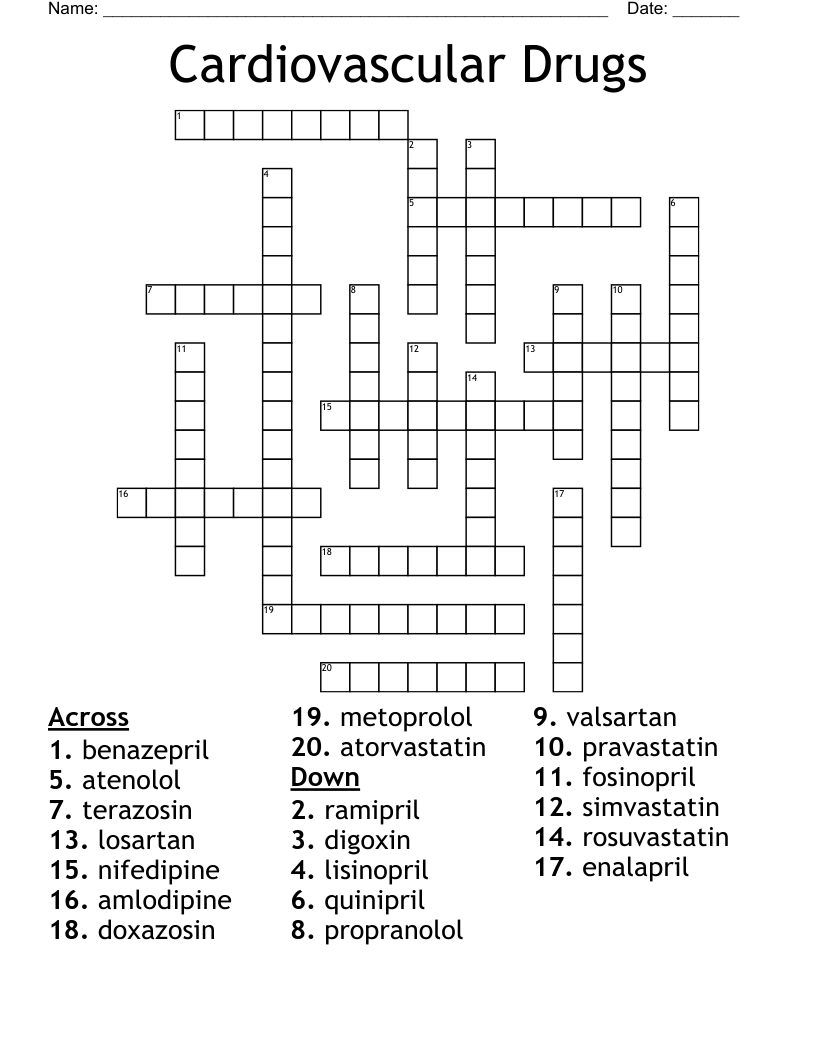 Cardiovascular Drugs Crossword