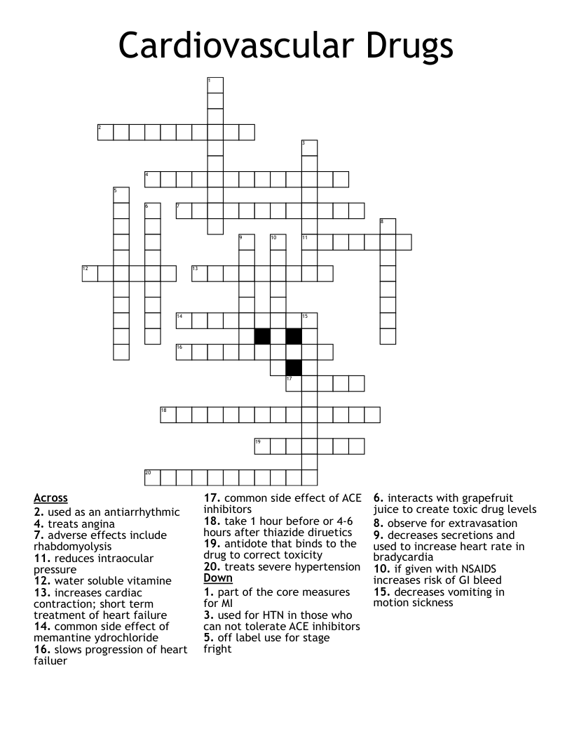 Cardiovascular Drugs Crossword