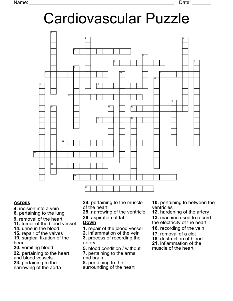 Cardiovascular Puzzle Crossword