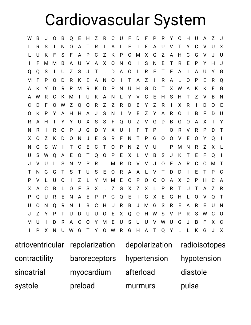 Cardiovascular System Word Search