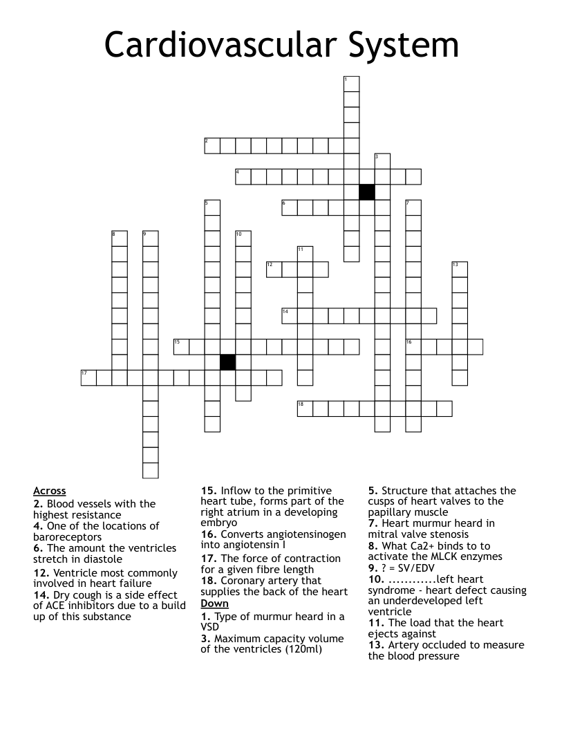 Cardiovascular System Crossword