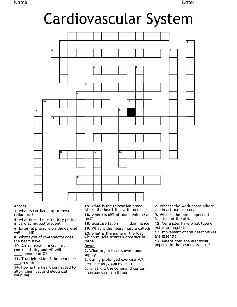Cardiovascular System  Crossword