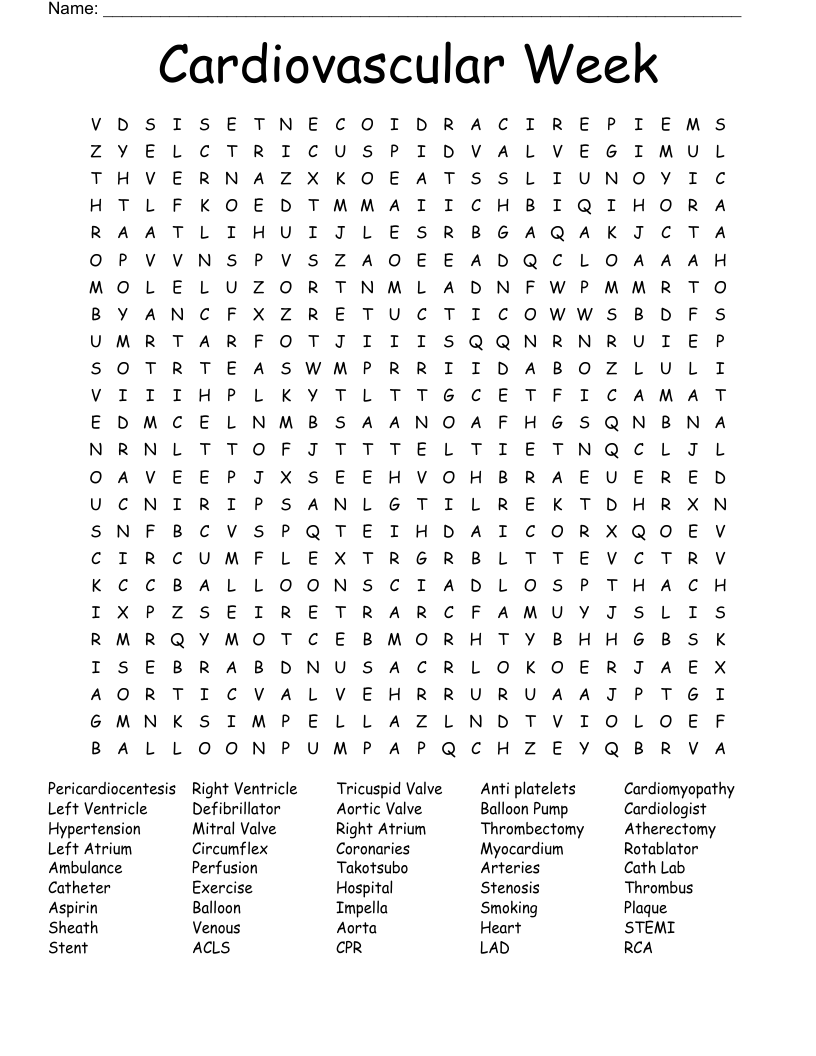 Cardiovascular Week Word Search