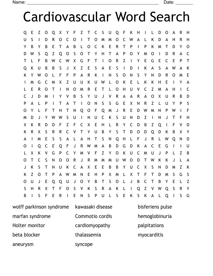 Cardiovascular Word Search