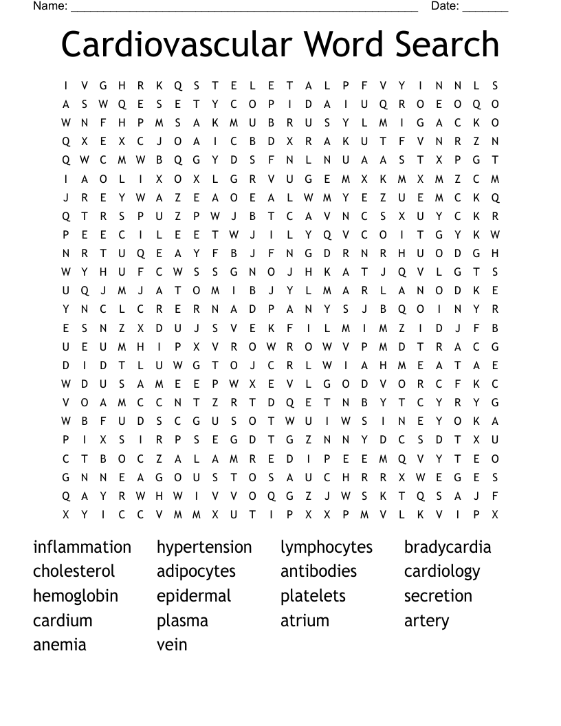 Cardiovascular Word Search