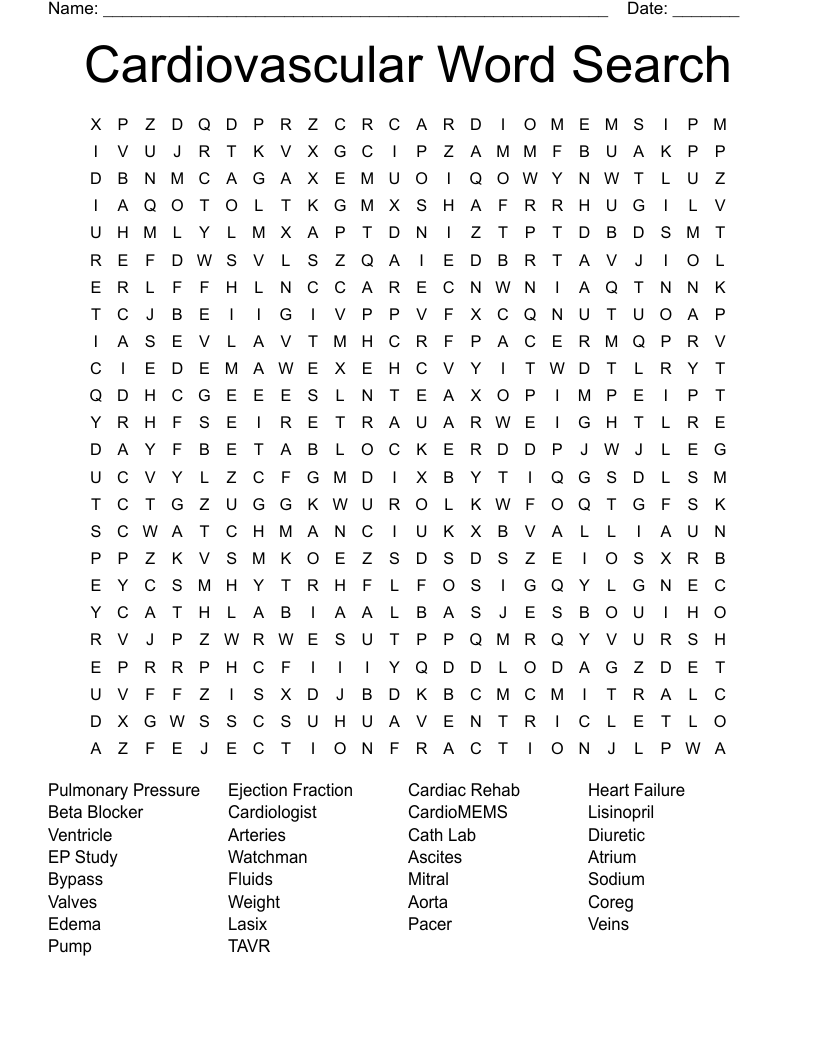 Cardiovascular Word Search