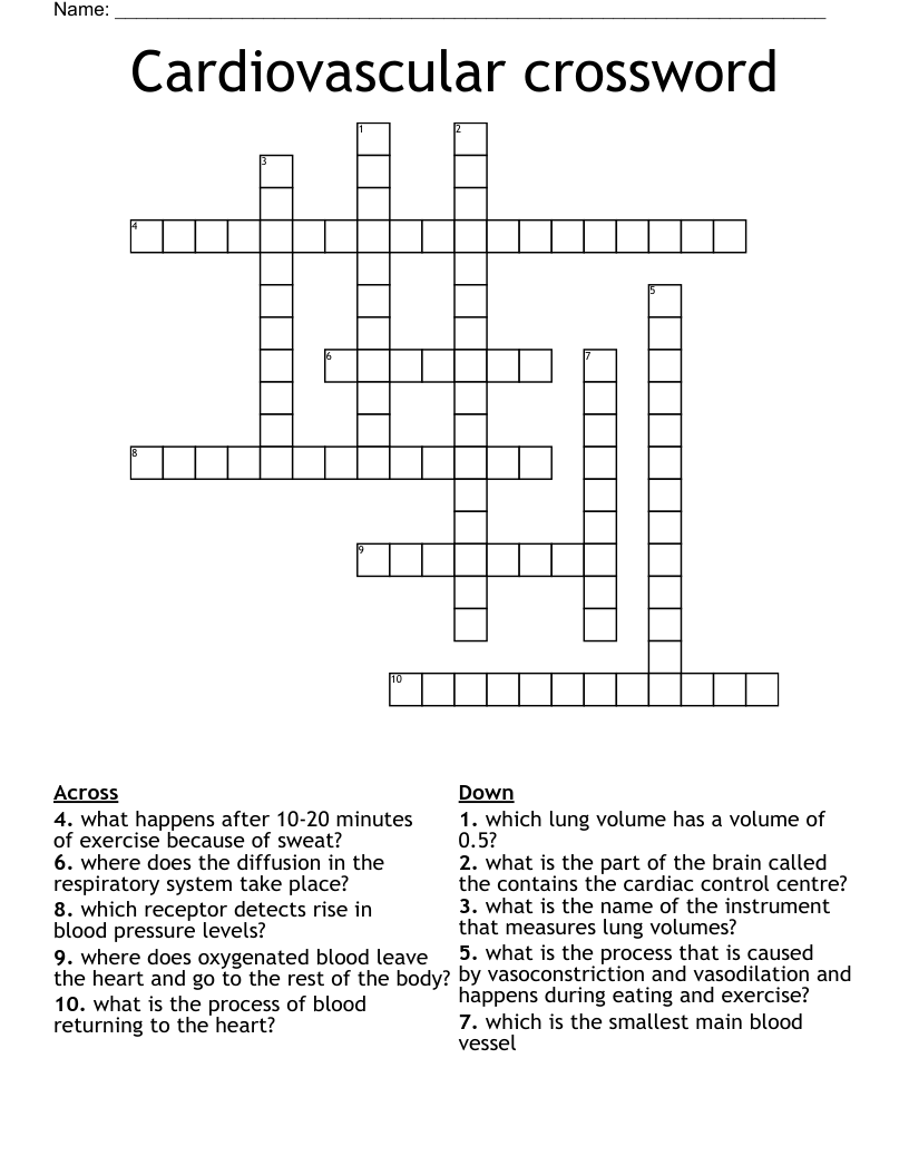 Cardiovascular crossword