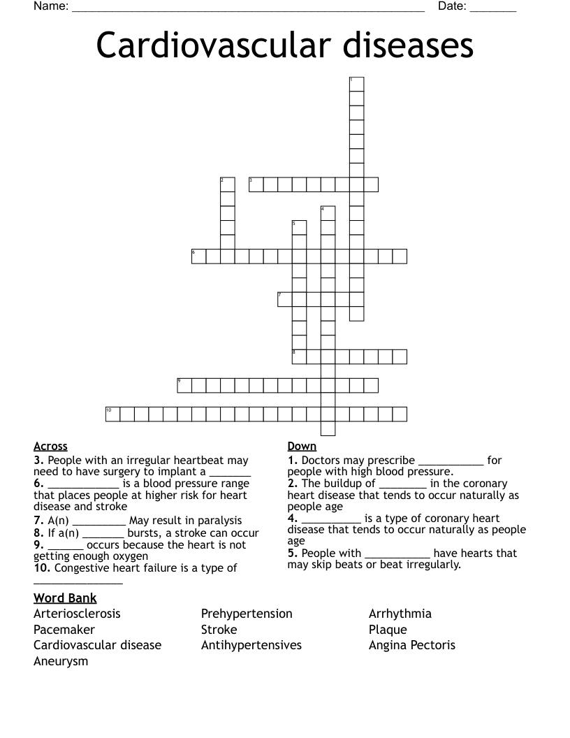 Cardiovascular diseases Crossword