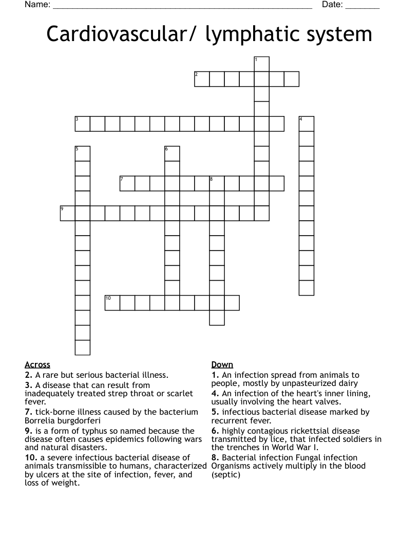 Cardiovascular/ lymphatic system  Crossword