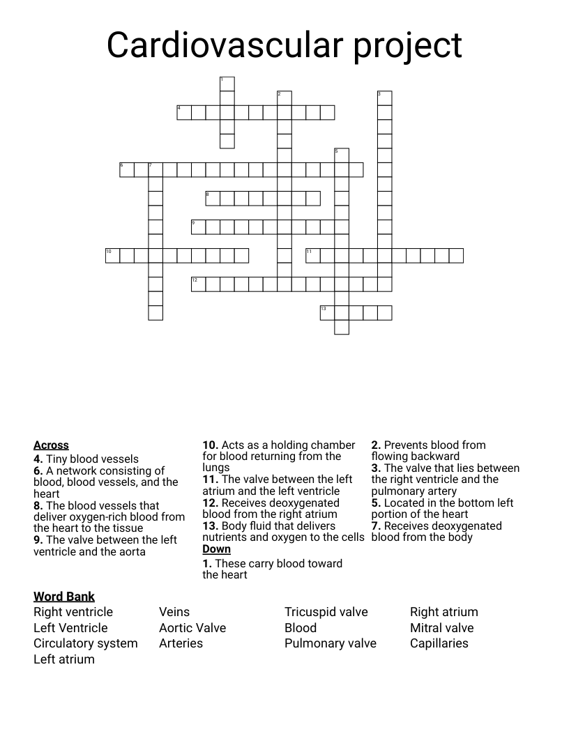 Cardiovascular project Crossword