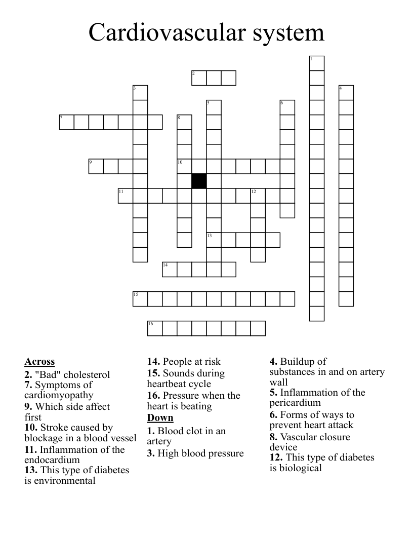 Cardiovascular system Crossword