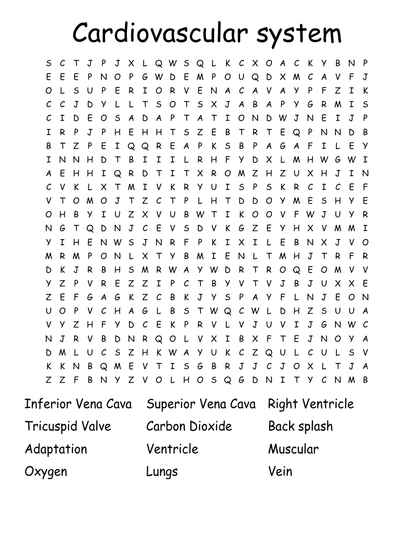 Cardiovascular system Word Search