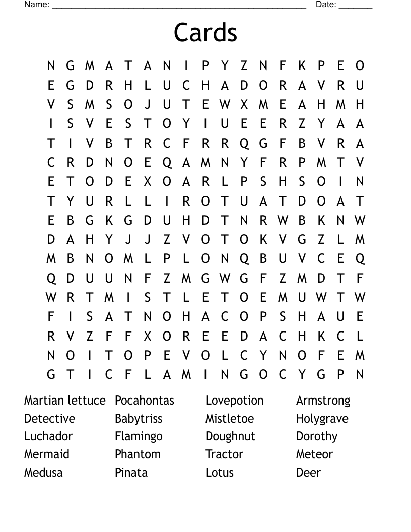 Cards Word Search