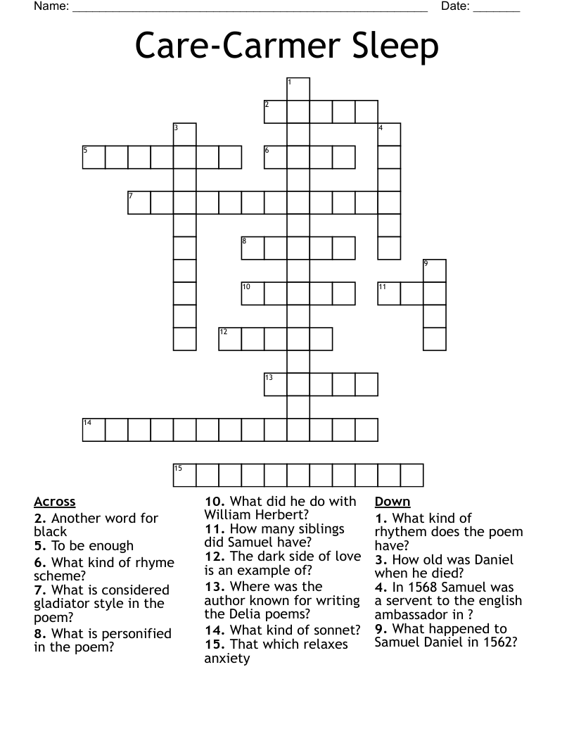 Care-Carmer Sleep Crossword