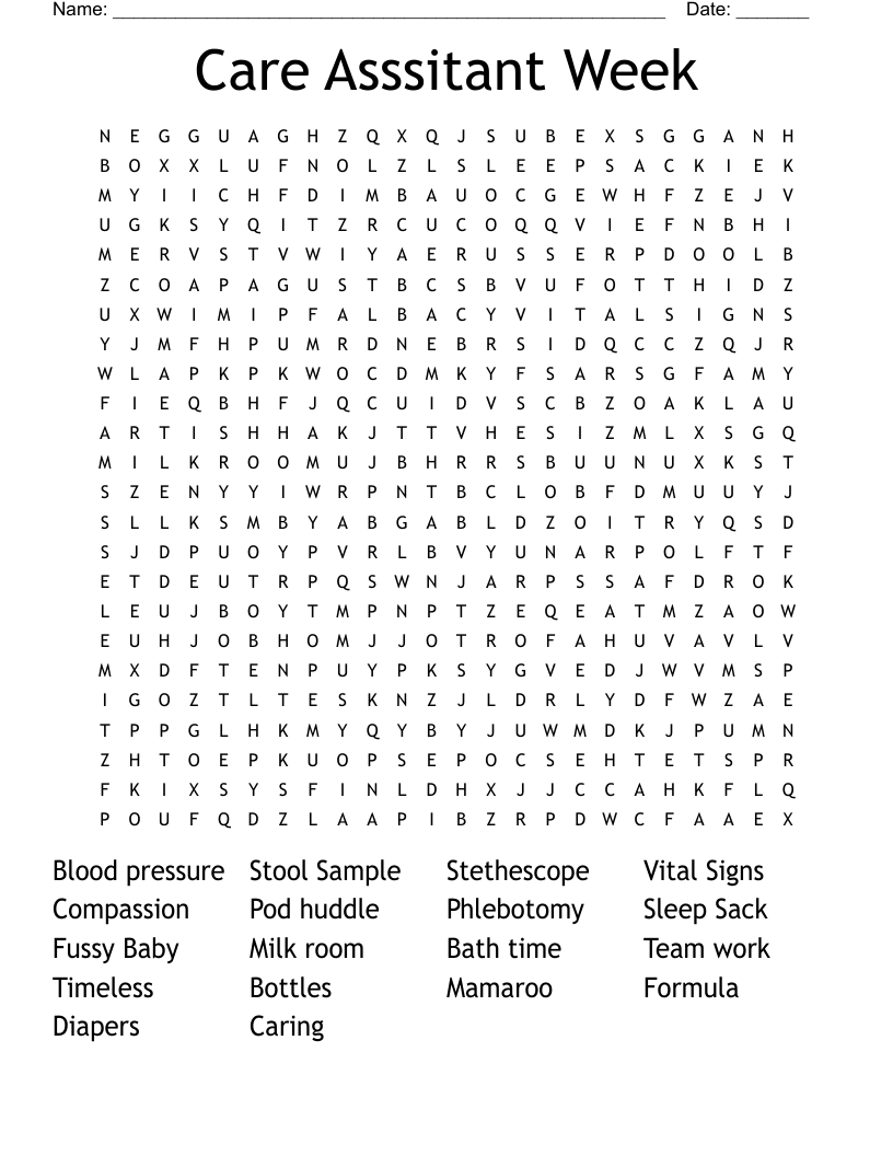 Care Asssitant Week Word Search