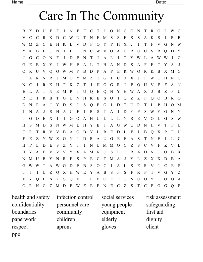 Care In The Community Word Search