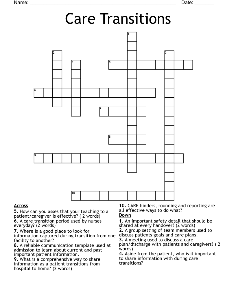 Care Transitions Crossword
