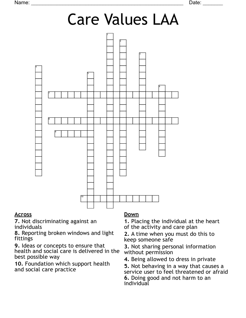 Care Values LAA Crossword