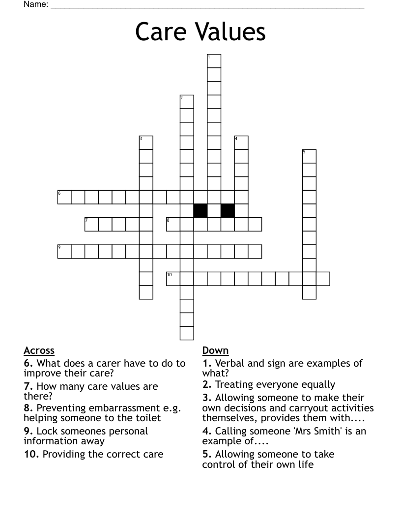 Care Values  Crossword