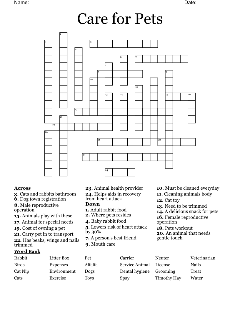 Care for Pets Crossword