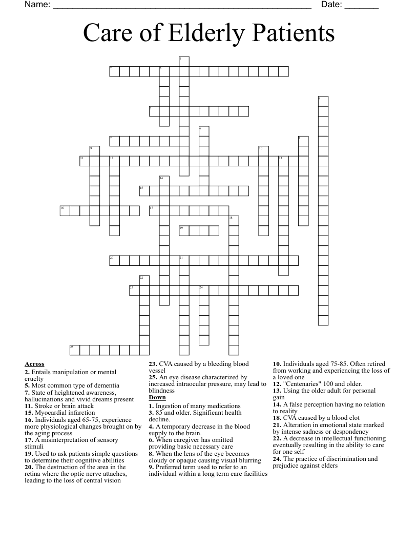 Care of Elderly Patients Crossword