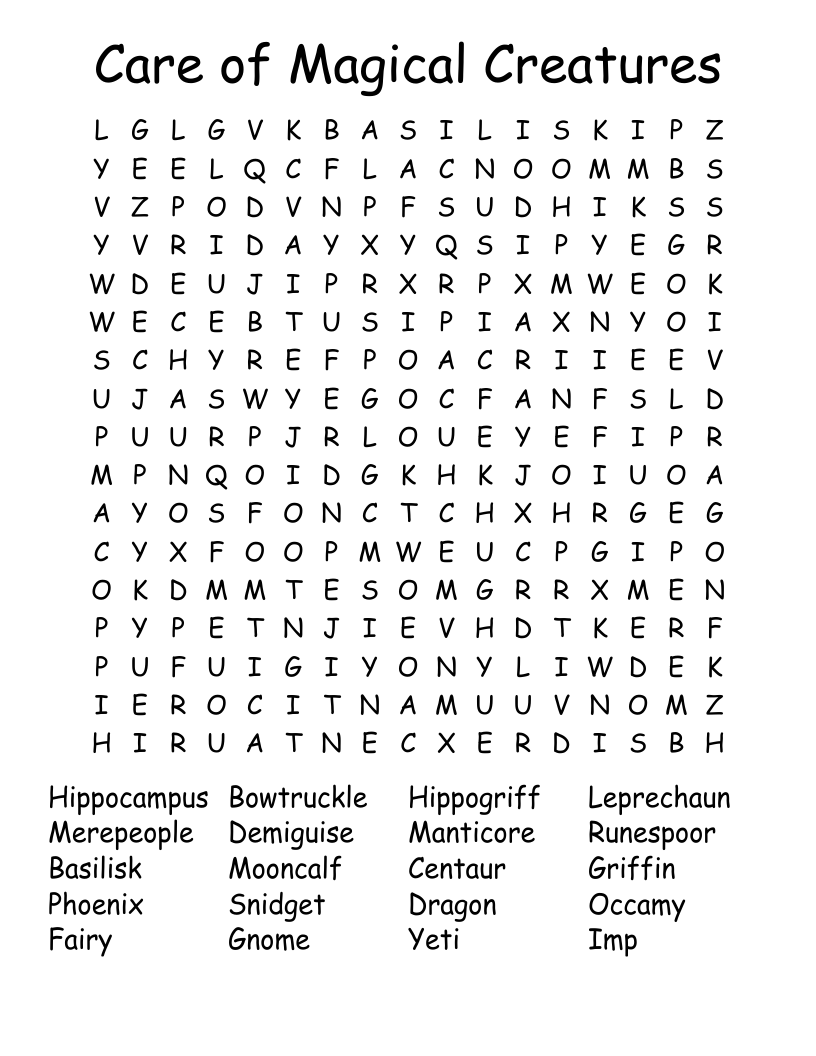 Care of Magical Creatures Word Search