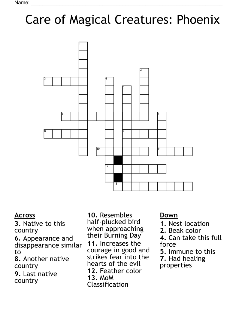 Care of Magical Creatures: Phoenix Crossword