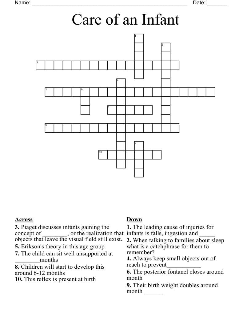 Care of an Infant Crossword
