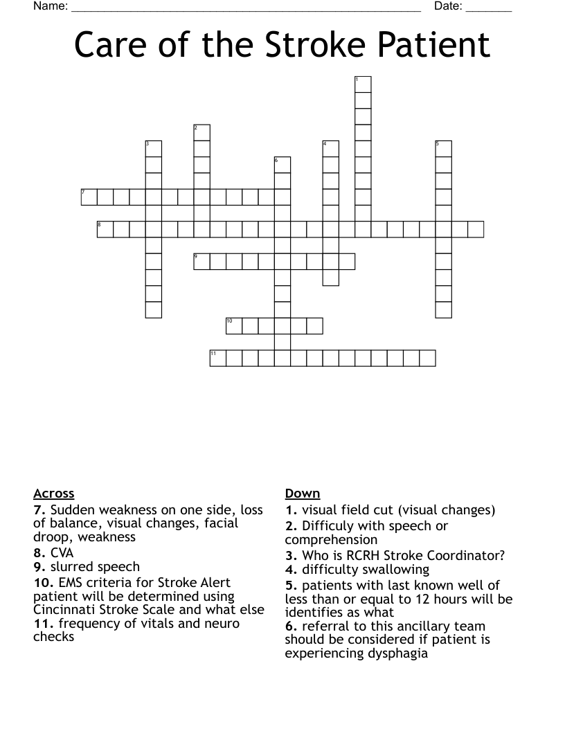 Care of the Stroke Patient Crossword