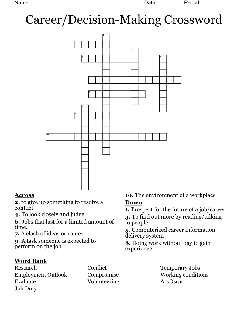 Career/Decision-Making Crossword