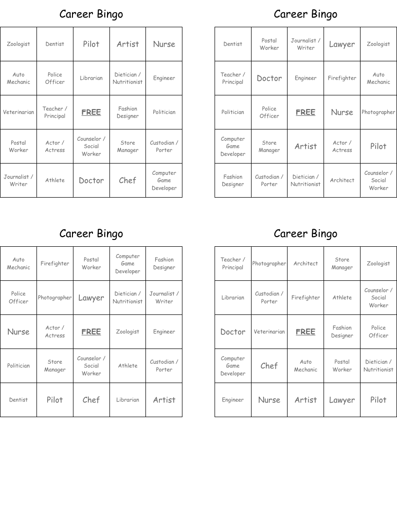 Career Bingo