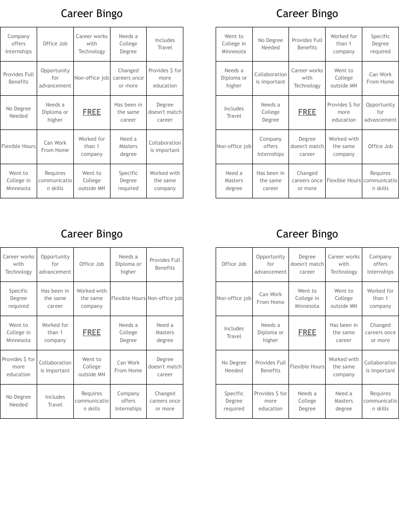 Career Bingo