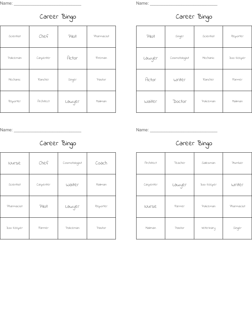Career Bingo