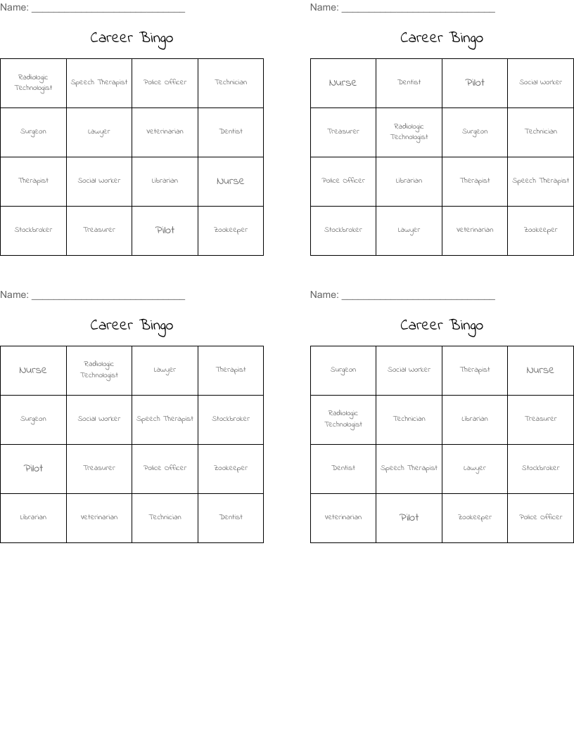 Career Bingo