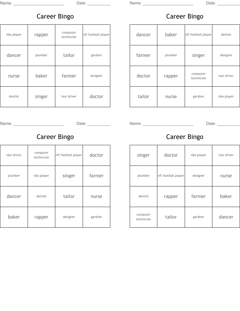 Career Bingo