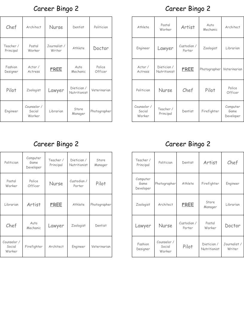 Career Bingo 2