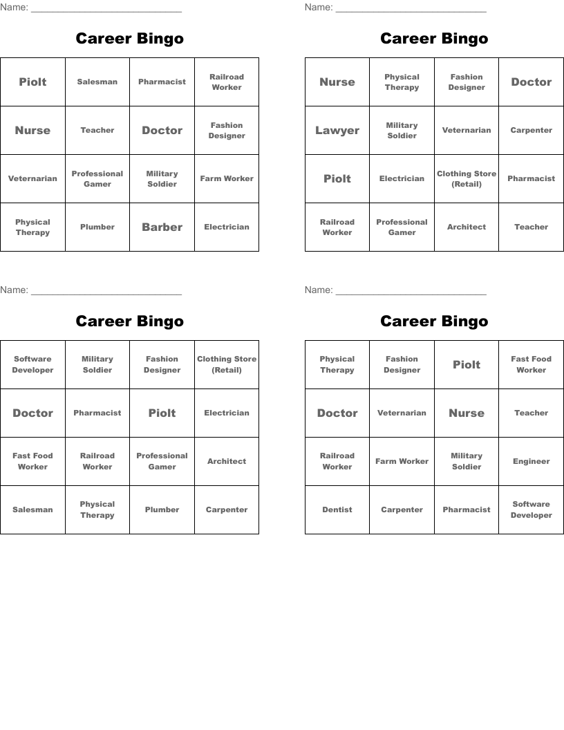 Career Bingo