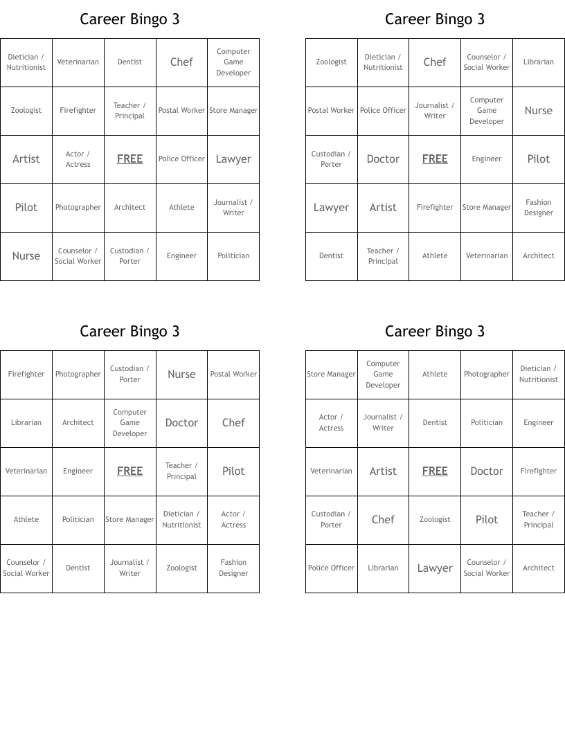 Career Bingo 3