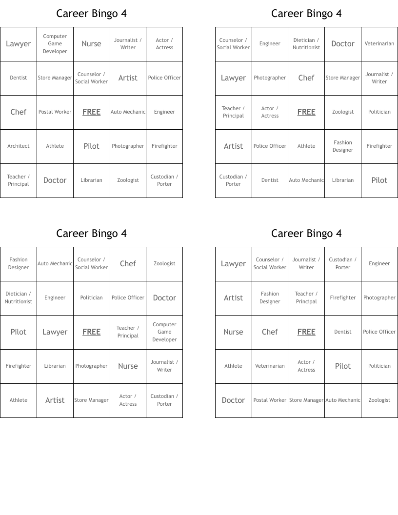 Career Bingo 4