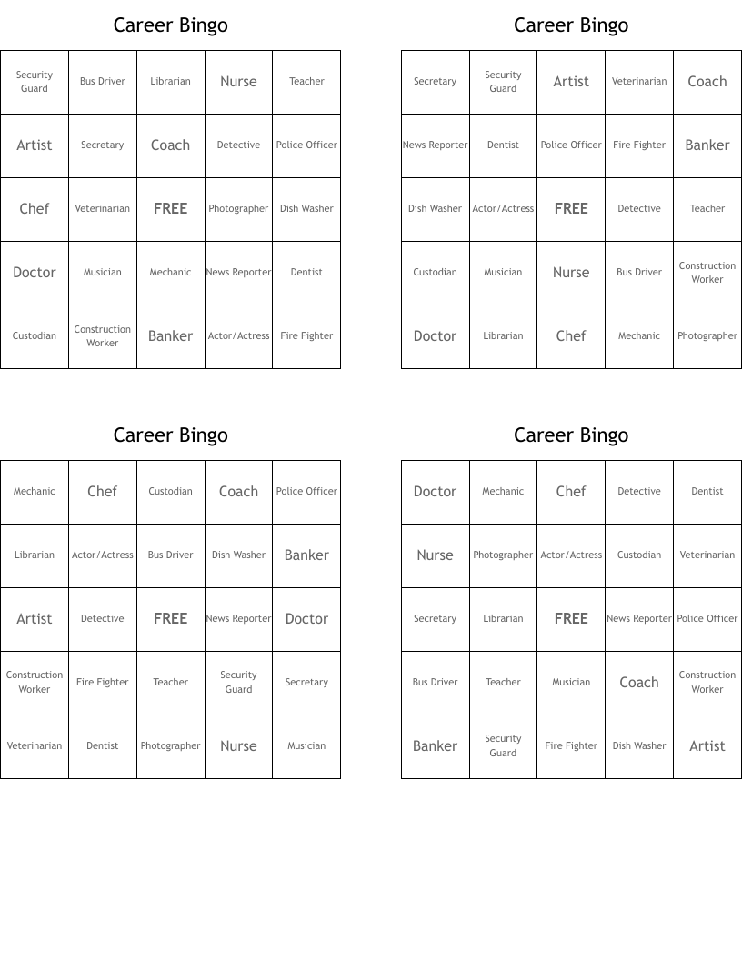 Career Bingo
