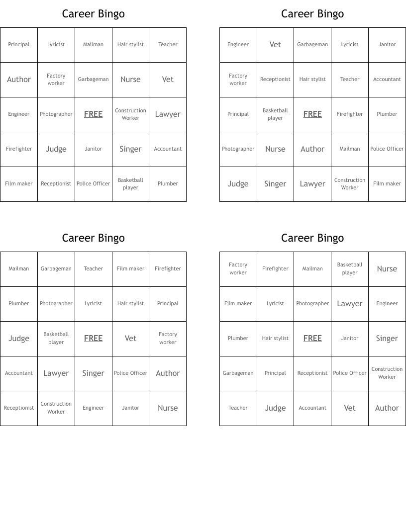 Career Bingo