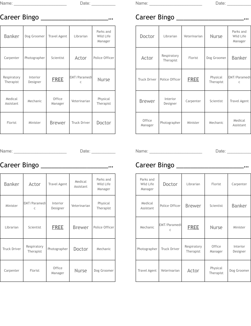 Career Bingo        _________________________________________             