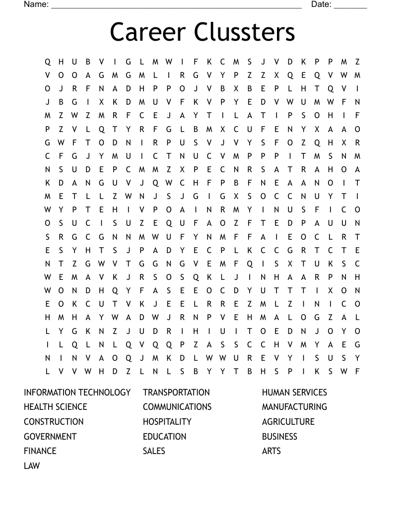 Career Clussters Word Search