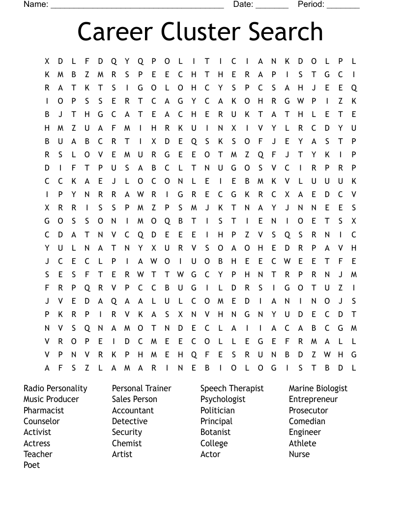 Career Cluster Search Word Search