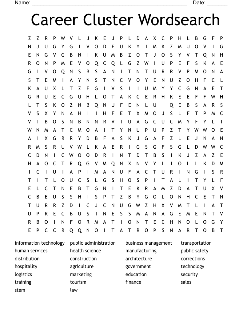 Career Cluster Wordsearch