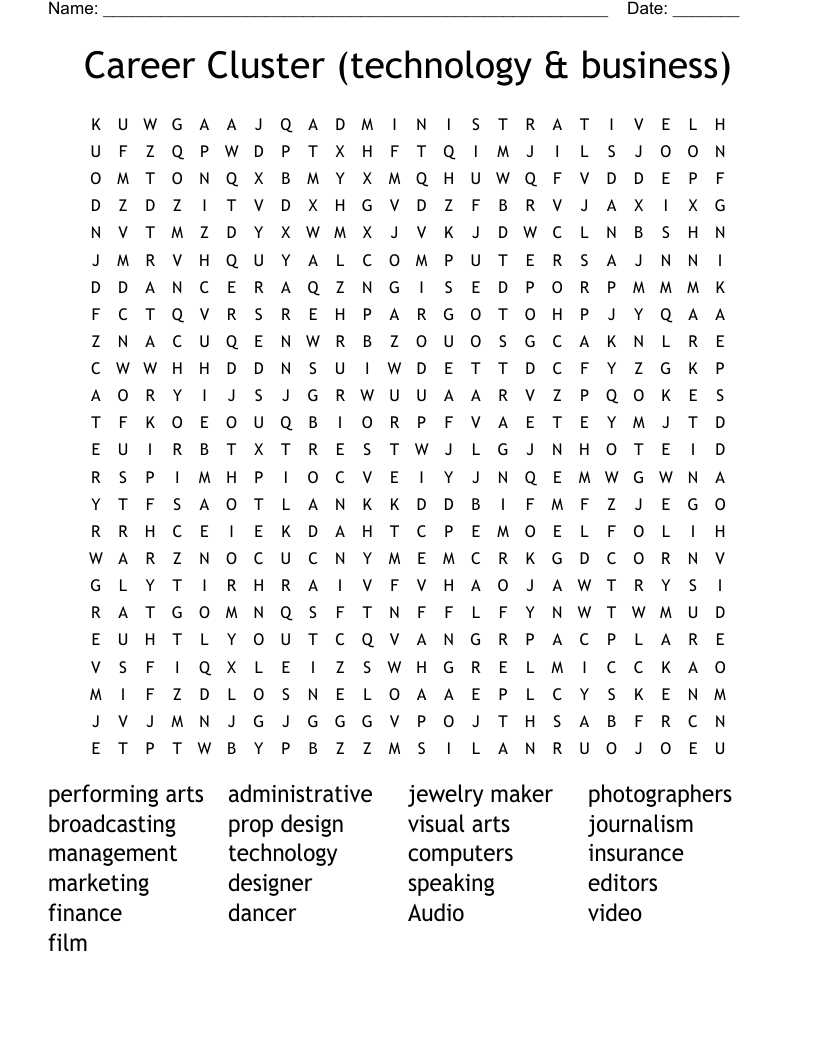 Career Cluster (technology & business) Word Search